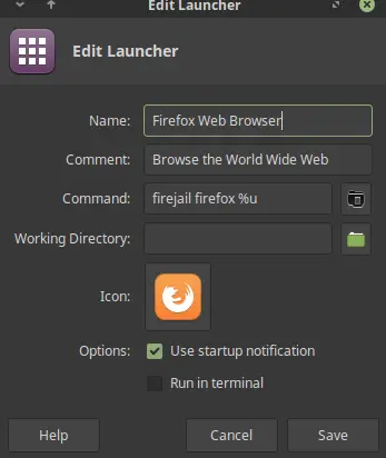 firejail desktop quick launch command